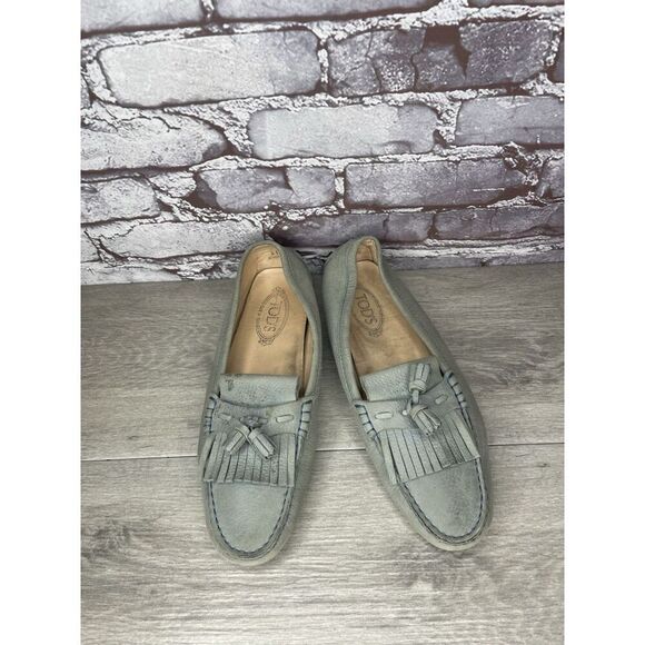 Tods Grey Solid Fringe Leather Kiltie Tassel Driving Loafers Women 41EU/10.5M US - Picture 15 of 16